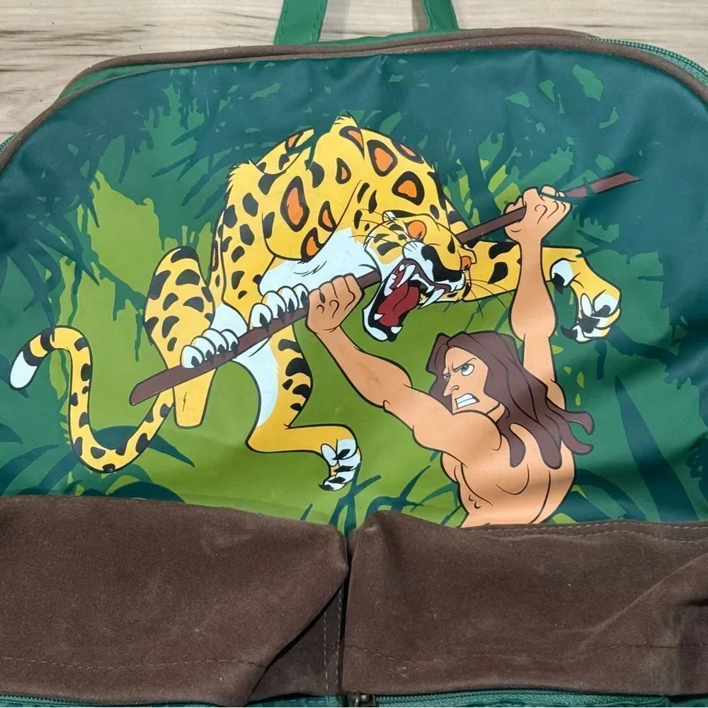 Vintage Disney Tarzan Green Backpack with Leopard Print RARE 90’s